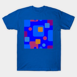 Retro Abstract Dream Space Blue Orange Magenta on Blue T-Shirt